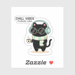Adesivo Chill Vibes Cat Sticker – Cute Black Cat with Head