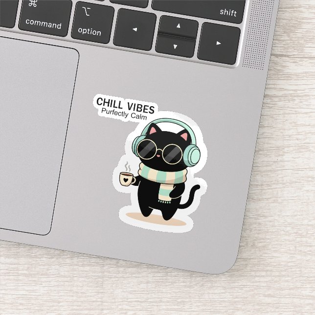 Adesivo Chill Vibes Cat Sticker – Cute Black Cat with Head (Detalhe)