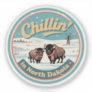 Adesivo Chillin’ em North Dakota_ Bison & Prairie Retro 