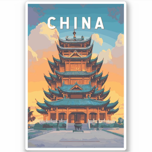 Adesivo China Illustration Travel Art Vintage (Frente)