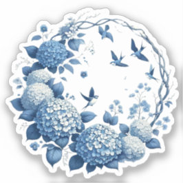 Adesivo Chinoiserie Chic, Hydrangeas e Bluebird Wreath