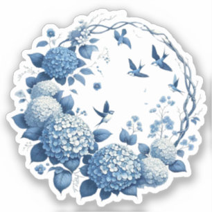 Adesivo Chinoiserie Chic, Hydrangeas e Bluebird Wreath