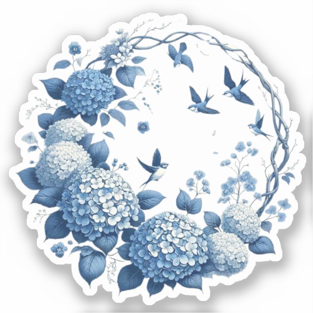 Adesivo Chinoiserie Chic, Hydrangeas e Bluebird Wreath (Frente)