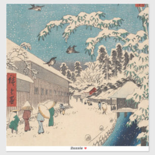 Adesivo Chinoiserie Ukiyo-e Paisagem Japonesa de Inverno c