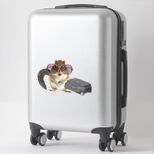 Adesivo Chipmunk vestindo óculos de sol e segurando bagag