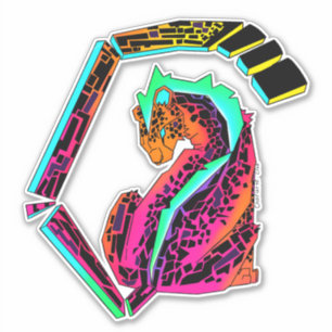 Adesivo Chita rosa e azul colorida com mohawk