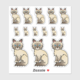 Adesivo Chocolate Point Tabby Birman/Ragdoll Cartoon Cats