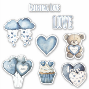 Adesivo Chove Amor Nuvens Azuis Corações Balões Cupcake