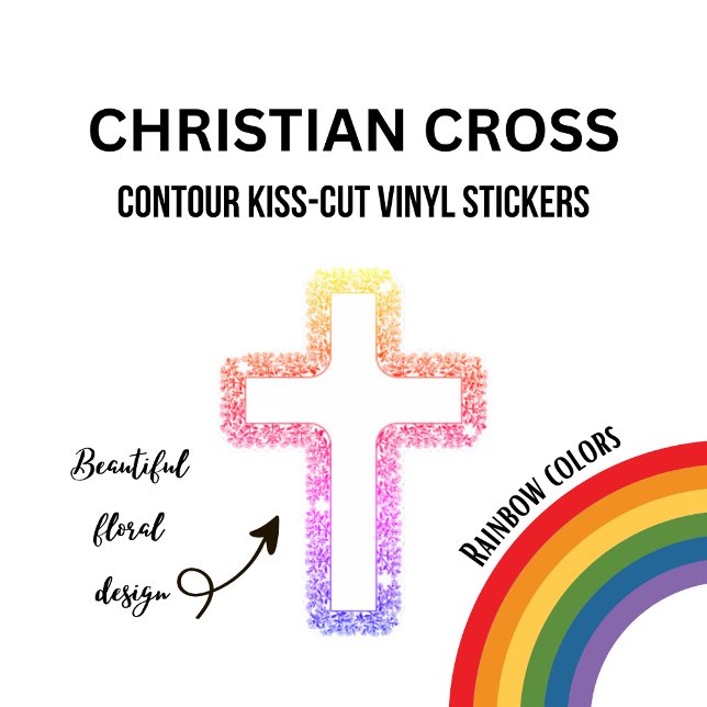 Adesivo Christian Cross Floral Rainbow Car Sticker (Criador carregado)