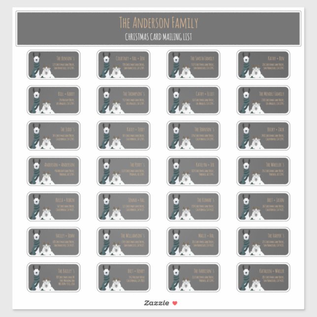 Adesivo Christmas Card Mailing List Label Set Llama Sheep  (Folha)