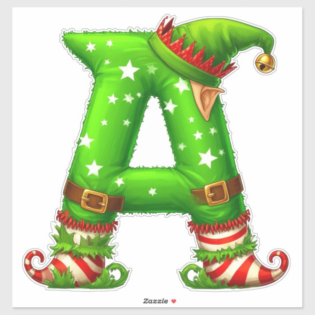 Adesivo Christmas Elf Letter A Cartoon Character (Folha)