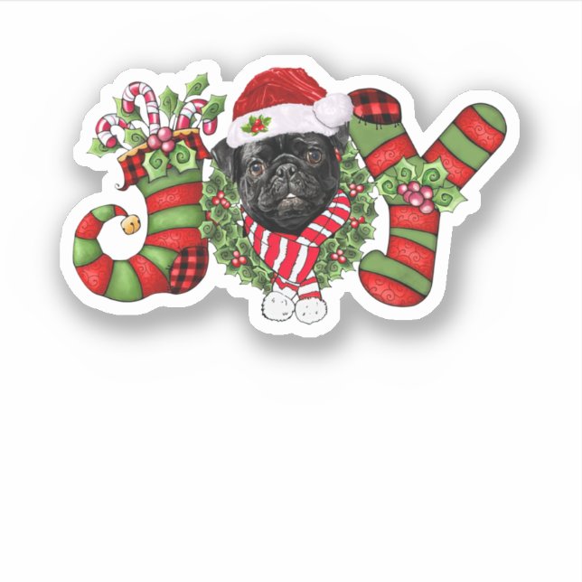 Adesivo Christmas Joy Dwarf Stocking Black Pug (Frente)