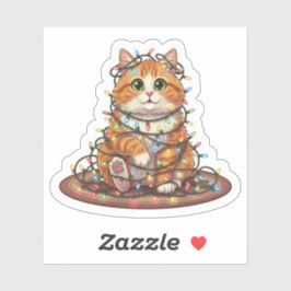Adesivo Christmas Lights Cat — Funny Tangled Cat Christmas