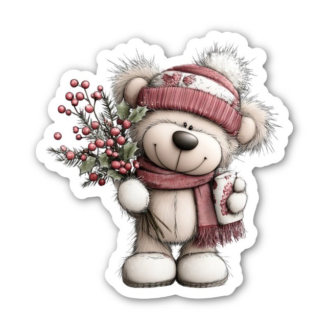 Adesivo Christmas Teddy Bear Sticker | Cozy Winter Scene (Christmas Teddy Bear Sticker | Cozy Winter Scene by PiggyPrint Stickers. )