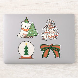 Adesivo Christmas Vinyl Stickers: Cute Bear, Tree, Bow