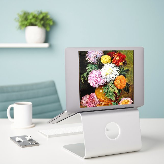 Adesivo Chrysanthemum Japonês, pintura famosa, (Laptop na mesa)