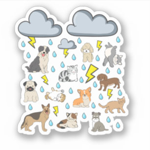 Adesivo Chuva de Gatos e Cachorros Idioma Inglês Divertido