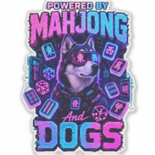 Adesivo Ciberpunk Husky Neon Mahjong Amante de Cães para J