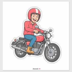 Adesivo Ciclista de desenho animado pilotando uma motocicl