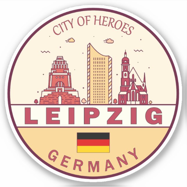Adesivo Cidade de Leipzig, Alemanha, Skyline Emblem (Frente)