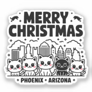 Adesivo Cidade de Phoenix Arizona Feliz Natal Gatos EUA
