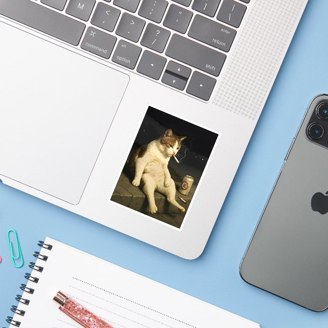 Adesivo Cigarette Kitten Funny Smoking Cat Gen Z Meme (Notebook com iPhone)