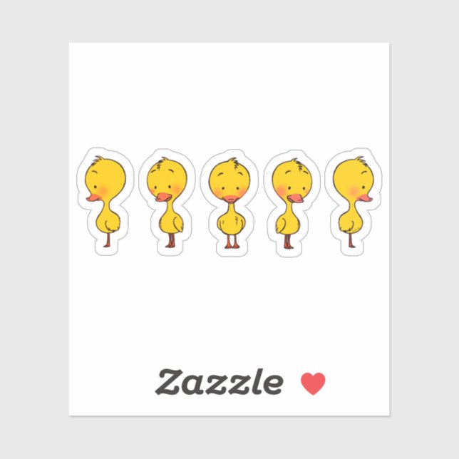 Adesivo Cinco Bons Patos Amarelos de Cartoon (Folha)