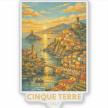 Cinque Terre Italy Travel Poster – Vintage Coastal