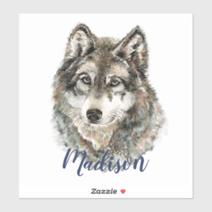 Adesivo Cinza de Aquarelas Wolf Willife Animal Art