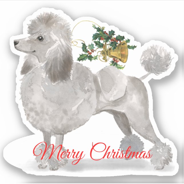 Adesivo Cinza de Natal feliz, poodle de corte personalizad (Frente)