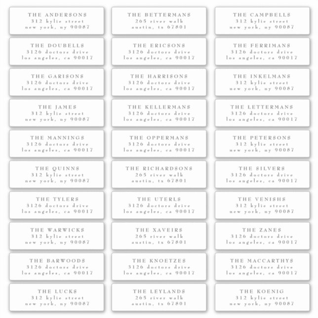 Adesivo Cinza Escuro Clássico Endereço de Convidado Branco (Frente)