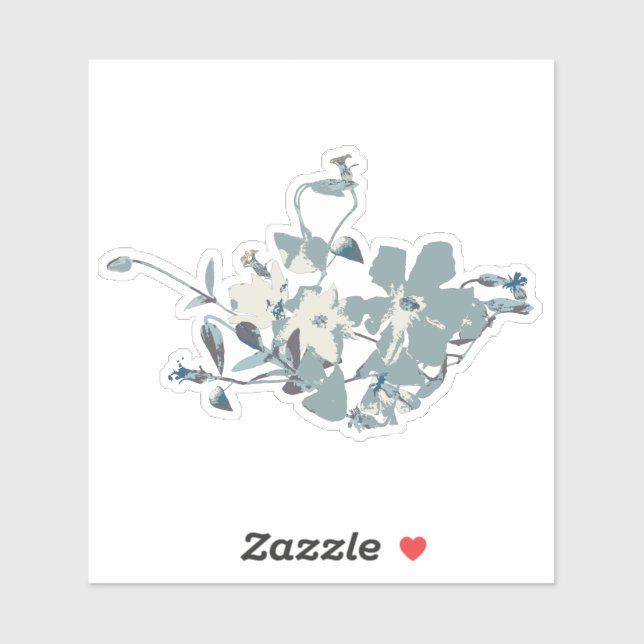 Adesivo Cinza Flor Creme Azul Clematis Vines Padrão (Folha)