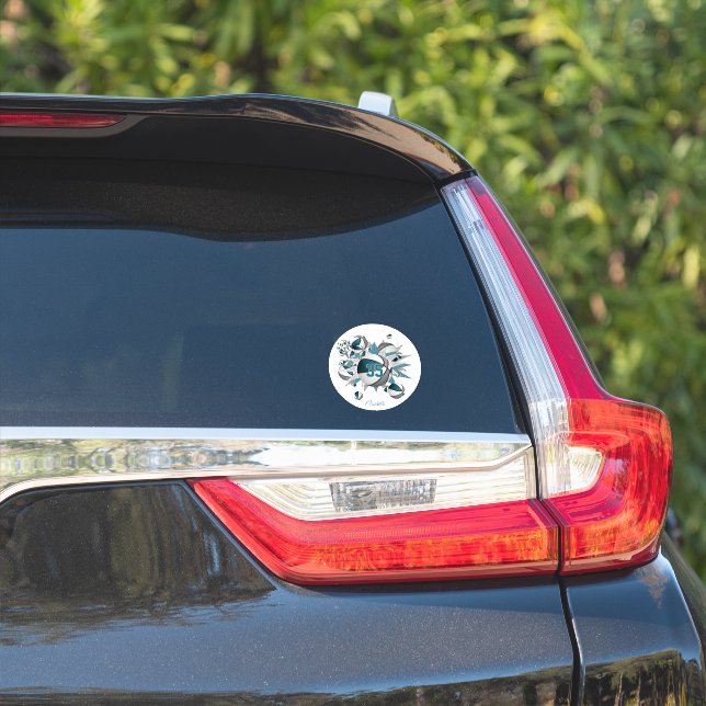 Adesivo cinza teal esferas de basquete estrelas moças núme (Lado do carro)