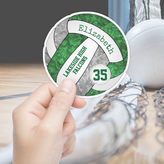 Adesivo cinza verde garotas vôlei w nome mascote escolar (Criador carregado)