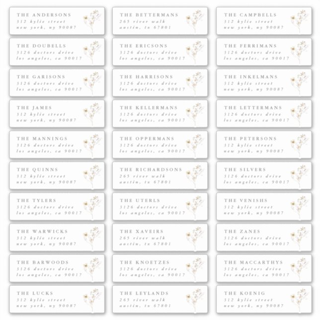 Adesivo Cinza Wildflower endereço individual do casamento (Frente)