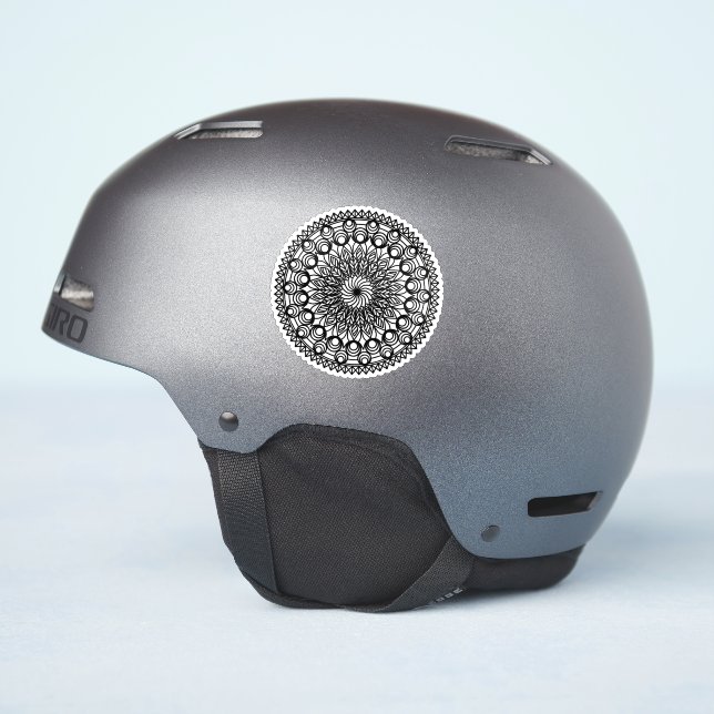 Adesivo Círculos de Mandala Preta e folhas (Lado do capacete)