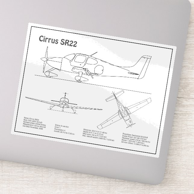 Adesivo Cirrus SR22 - Planos de desenho de projeto de aviã (Detalhe)