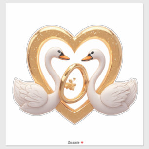 Adesivo Cisnes de Casamento Romântico Com Alianças de Ouro