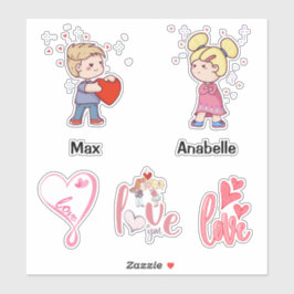 Adesivo Citações de amor personalizáveis do casal Chibi Cu