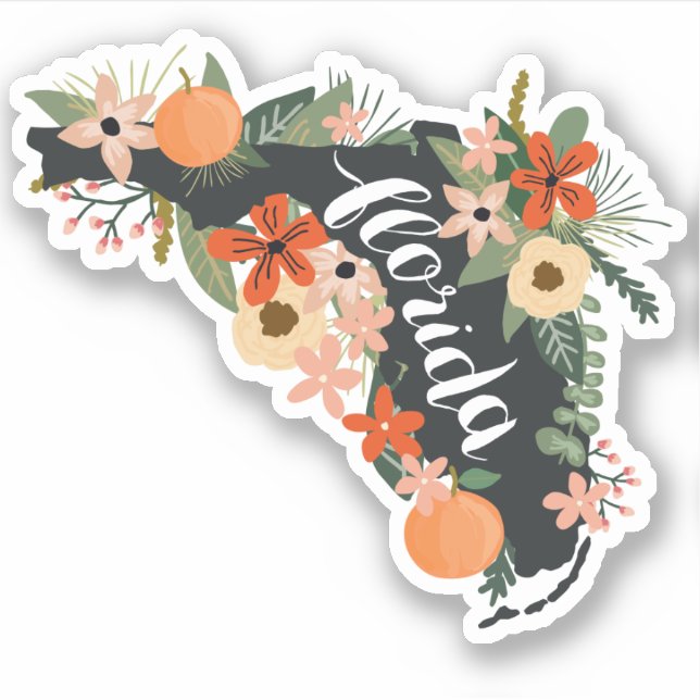 Adesivo Citrus Floral Florida State Silhouette (Frente)