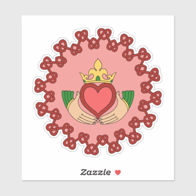 Adesivo Claddagh e Red Knotwork a rosa (Folha)