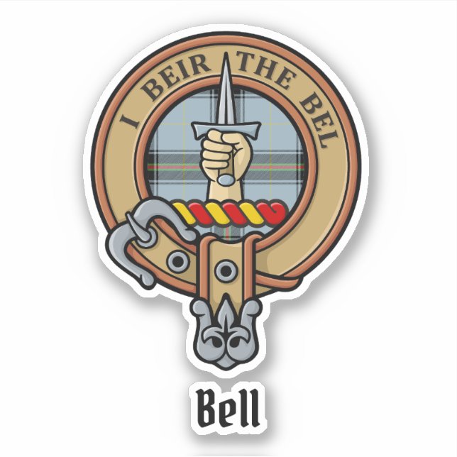 Adesivo Clan Bell Crest sobre Tartan (Frente)