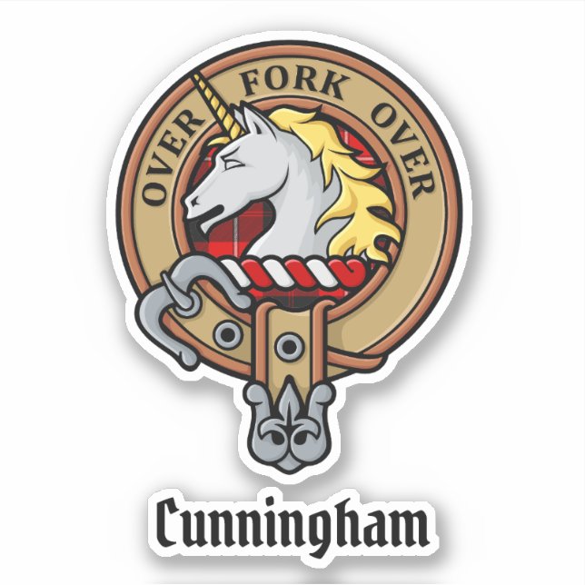 Adesivo Clan Cunningham Crest sobre Tartan (Frente)