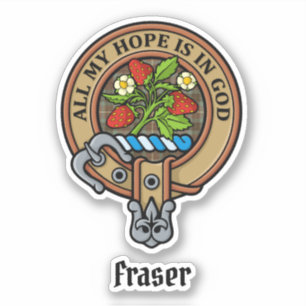 Adesivo Clan Fraser Crest over Weathered Hunting Tartan