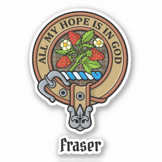 Adesivo Clan Fraser Crest over Weathered Hunting Tartan (Frente)