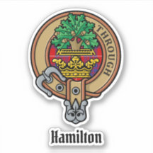 Clan Hamilton Crest sobre Red Tartan Sticker