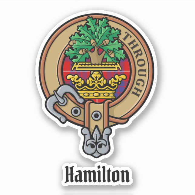 Adesivo Clan Hamilton Crest sobre Red Tartan Sticker (Frente)