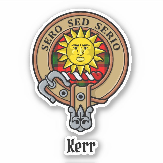 Adesivo Clan Kerr Crest sobre Tartan (Frente)