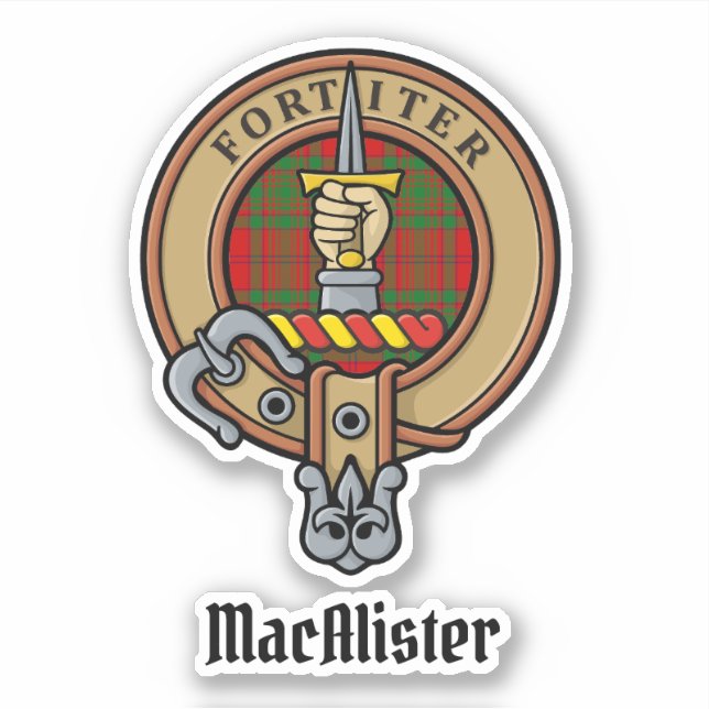 Adesivo Clan MacAlister Crest sobre Glenbarr Tartan (Frente)