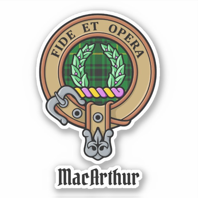 Adesivo Clan MacArthur Crest sobre Tartan (Frente)